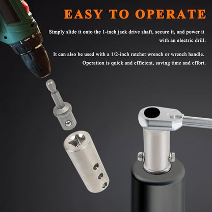 Trailer Jack Drill Adapter, Camper Jack Electric Drill Connector with 1/2 Inch Socket Adapter Bit, Heavy Duty Three-Hole Attachment Kit Fits 1 Inch Drive On Trailer Jacks