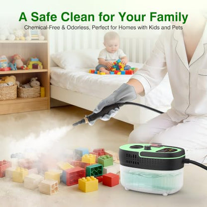 Steam Cleaner with 15-in-1 Kit, 2500W Steamer for Home & Car Detailing | 14.8ft Extended Reach, 15s Fast Heat-Up, 6-Level Adjustable, ANSI Z87.1 Safety Goggles, 45 Mins Steam, Green - color: Green