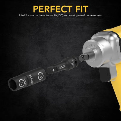 LEXIVON Lug Nut Impact Socket Set, 1/2-Inch Drive | Innovative 8-IN-4 Flip Socket Design, Covers Most Commonly Used Inch & Metric Wheel Nuts | Cr-Mo Steel = Full Impact Grade (LX-110)