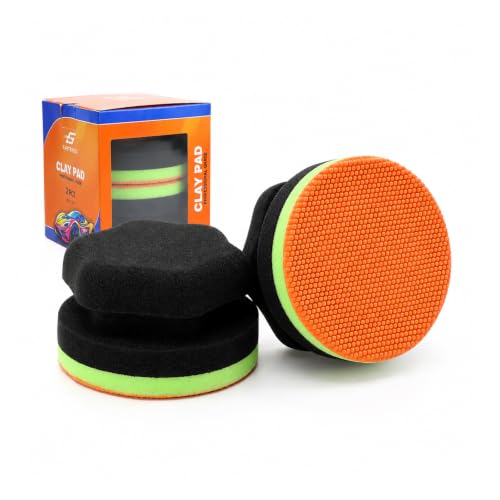 2 Pcs Synthetic Clay bar Pad for Car Detailing, 4.1" Honeycomb Clay Sponge with 12mm Rebound Foam, Paint Contaminant Removal & Surface Prep Tool for Waxing and Polishing