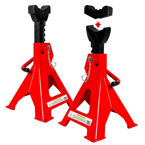 3 Ton Jack Stands (6,600 LBs Capacity) - Heavy Duty Car Jack Stand with Double Pin Locking, 11.22"-16.54" Adjustable Height, Extra Rubber Pads for Trucks, Garage, Vehicle Lifting, 1 Pair Red - color: Red, size: 3 Ton Jack Stands with Rubber Pads