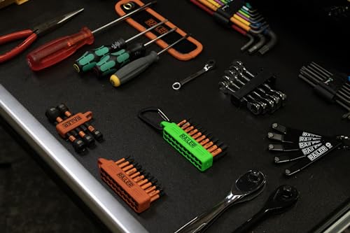 Railer 20pc Impact Driver Bit Set - Premium S2 Steel Screwdriver Bits with Torx, Hex, Phillips, Square & Slotted - Heavy Duty 1/4" Hex Shank Bits with Crushproof Storage Bit Holder & Carabiner Clip - color: Hi-vis Green Bitrail