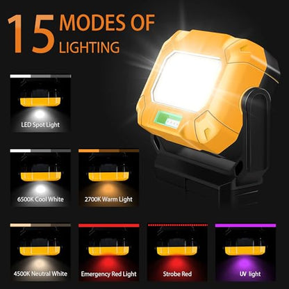 2Pack Magnetic Work Light, 1200LM COB LED Rechargeable | 15 Lighting Modes, 360° Rotatable Flood Lights, Car Repairing, Job Site Lighting, Emergency Outdoor Camping Hiking - color: yellow-2
