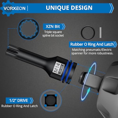 1/2" Drive Triple Square Spline Impact Bit Sockets Long and Short Combinations Set, 6 Pcs XZN Socket 42 Cr-Mo M14 M16 M18 With Storage Case - size: Triple Square 6Pcs