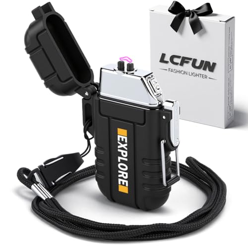 LcFun Electric Lighter USB C Rechargeable Plasma Lighter Windproof Flameless Arc Lighters, Waterproof Matches for Camping Hiking Hunting, Survival Tactical Gear Gifts for Men Fathers Husband - color: Black, style: Arc lighter