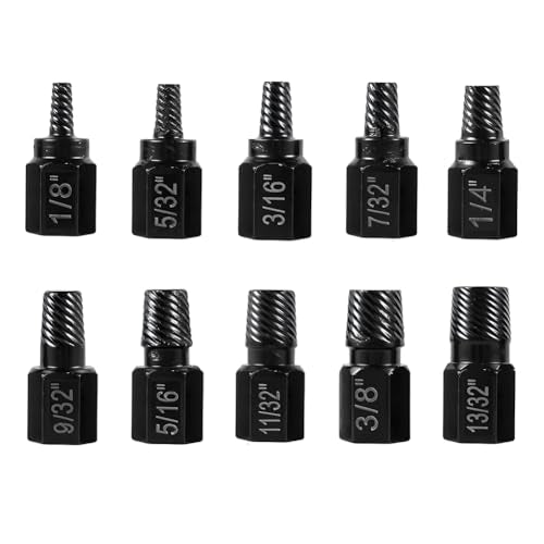 10PCS Damaged Screw Extractor Set, Easy Out Bolt Extractor Kit Heavy Duty Hex Head Bolt Extractor Set for Removing Broken Studs, Bolts and Screws
