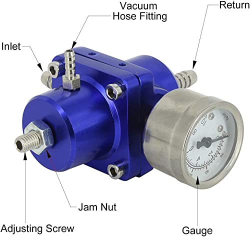 Adjustable Fuel Pressure Regulator with Gauge Hose 0-140 PSI Universal 6AN FPR Kit Aluminum - color: Blue