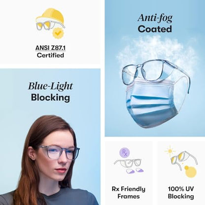 Stoggles Rectangle Z87.1 Certified Safety Glasses, Blue-Light, UV Blocking Lens, Top & Side Shield, Anti-Fog, Stylish Eyewear - color: Antique, size: Low Bridge Fit