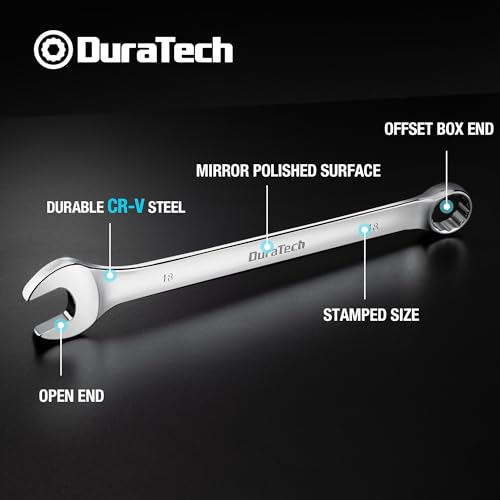 DURATECH 18mm Combination Wrench, Metric | CR-V Constructed, Mirror Polish, 12-Point, 15-Degree Offset - size: 18 mm