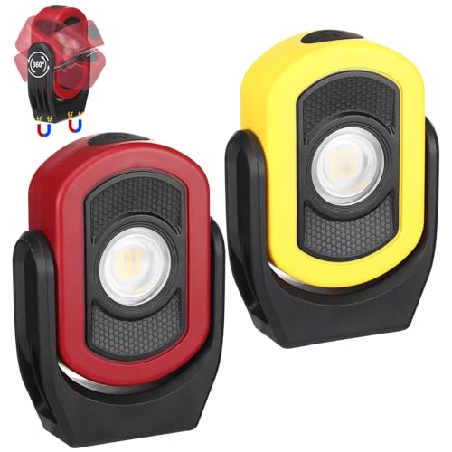 Retisee 2 Pack 780 Lumens Magnetic Work Light USB Rechargeable LED Flashlight Portable Mechanic Light for Car Repair Emergency Lighting Mechanics Workshop Inspection(Red, Yellow-2pk) - color: Red, Yellow-2pk, size: 780 Lumens
