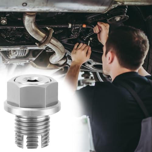 QWORK Stainless Steel M14.1-1.5 x 15mm Oversize Oil Drain Plug, Self Tapping Oil Pan Thread Repair Kit with Hex Key, O-Rings, and Copper Gaskets