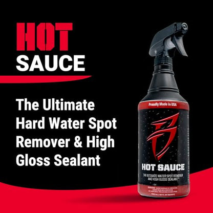 Bling Sauce Hot Sauce Hard Water Spot Remover with Wax Sealants, 1 Gallon | Hard water spot remover cleans without stripping wax, adds glossy sealants and works on boats, RVs, autos and glass - size: 128 Fl Oz (Pack of 1)