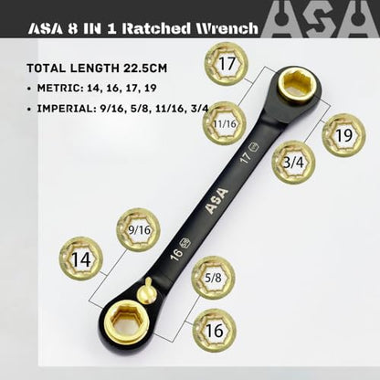 ASA 8-in-1 Stainless Steel 72-Tooth Bi-Directional Ratchet Wrench, Multi-Function Non-Slip Ratchet Wrench, Protects Bolts from Damage,super socket,universal socket,ratchet set(8in1 SET) - size: 8in1 SET