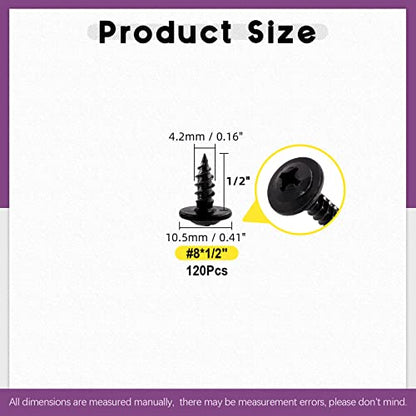 Swpeet 120Pcs #8 x 1/2" Phillips Modified Truss Head Wood Screws Kit, Black Phosphate Zinc Plated Carbon Steel Self Tapping Sheet Metal Screws Self-drilling Screws for Plastic, Wood and Soft Materials - color: Black, size: #8 x 1/2"