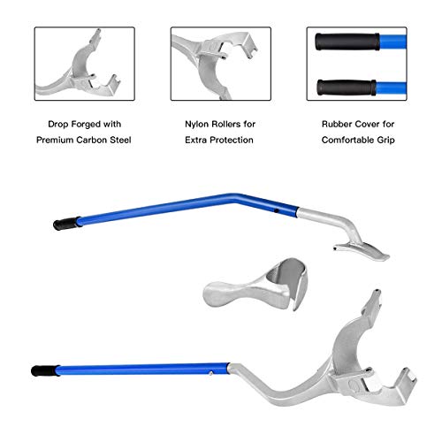 Goplus Tire Changer, 17.5" to 24" Steel Tire Mount Demount Tool Kit, Tubeless Truck Bead Breaker Manual Tire Changing Tools (Blue)