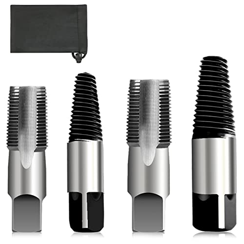 4 Pcs 1/2" - 3/4" Water Pipe Extractor NPT Taps Set, Water Pipe Triangle Valve Repair Kit, Manual Broken Pipe Remover Thread Repair Tool with Storage Case Bonus a Pipe Seal Tape, Carbon Steel - size: B 1/2" - 3/4"