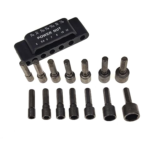 14-Piece Power Nut Driver Bit Set, Metric & SAE Socket Wrench Screw, 1/4" Hex Shank, Impact Tools Kit for Quick-Change Drill