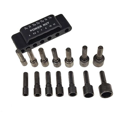 14-Piece Power Nut Driver Bit Set, Metric & SAE Socket Wrench Screw, 1/4" Hex Shank, Impact Tools Kit for Quick-Change Drill