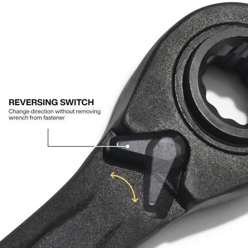 KLEIN TOOLS 68216M 4-in-1 Reversible Ratchet Wrenches Set, 2-Piece, Eight Metric Hex Sizes, 8mm x 10mm, 12mm x 13mm, 14mm x 15mm, and 17mm x 19mm Box Wrench Set, 90-Tooth Ratchet, Pass-Through Design