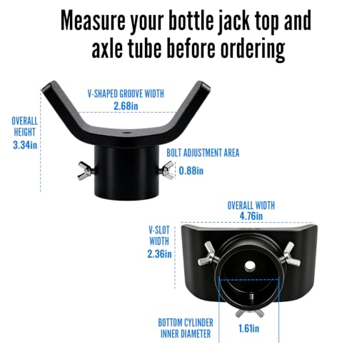 Bottle Jack Adapter,V-Shaped Axle Saddle, Adjustable Bolts (Black | V-shaped axle saddle helps position common 3 in and 4 in round axle tubes for RV, trailer and truck service - color: Black Bolts