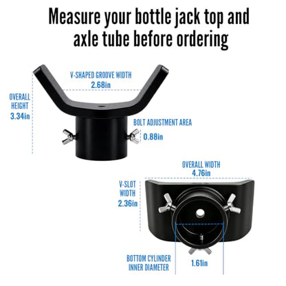 Bottle Jack Adapter,V-Shaped Axle Saddle, Adjustable Bolts (Black | V-shaped axle saddle helps position common 3 in and 4 in round axle tubes for RV, trailer and truck service - color: Black Bolts