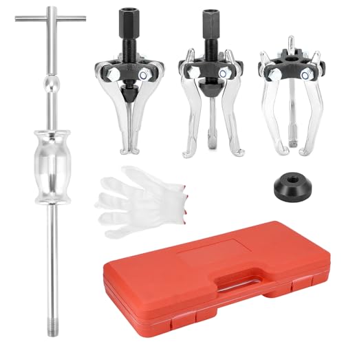 QWORK 3 Jaw Gear Bearing Slide Hammer Puller Set - Universal Internal & External Gear & Pulley Puller for Automotive Maintenance, Efficiently Removes Gears, Bearings, Grease Retainers, Oil Seals