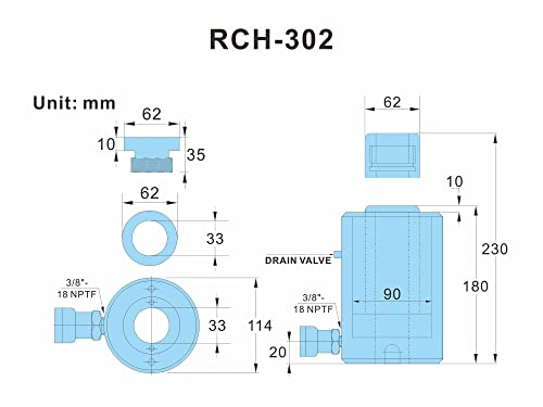AMZCNC 30T Hydraulic Cylinder Jack Hollow Single Acting Hydraulic Ram Cylinder 2"(50mm) Hollow Hydraulic Lifting Cylinders - size: 30T 2Inch