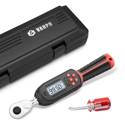 VANPO Digital Torque Wrench 3/8-Inch Drive, 5-99.5 ft-lb, for Motorcycle | 6.8-135Nm, ±2% Accuracy, Electronic Torque Wrench with Preset Value, Buzzer and LED Notification for Automotive & Bicycle - size: 5-99.5 ft-lbs/6.8-135Nm
