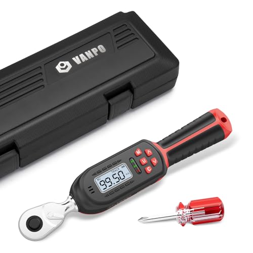 VANPO Digital Torque Wrench 3/8-Inch Drive, 5-99.5 ft-lb, for Motorcycle | 6.8-135Nm, ±2% Accuracy, Electronic Torque Wrench with Preset Value, Buzzer and LED Notification for Automotive & Bicycle - size: 5-99.5 ft-lbs/6.8-135Nm