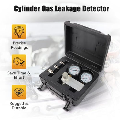 Cylinder Leak Down Tester Kit, Cylinder Gas Leakage Detector | Dual-Gauge 0-100PSI/700kPa CLD200M Cylinder Gas Leakage Detector 10-18mm Spark Plugs Gas Engine Diagnostic Tool, Black - size: Cylinder Leak Down Tester Kit