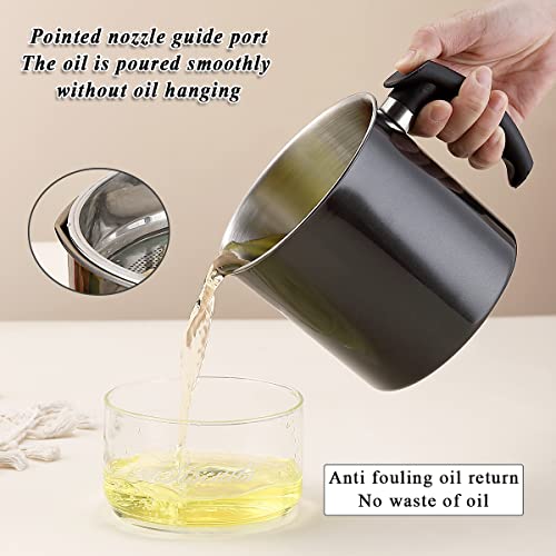 Kyraton Black Bacon Grease Container With Strainer, 48 oz Black Coating Stainless Steel Oil Container, Pot Fat Storage With Lid, Easy Grip Handle Suitable For Storing Frying Oil And Cooking Grease - color: 2. Black