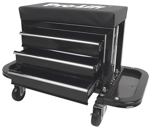 Pro-Lift Mechanic Roller Seat with Tool Box - 3-Drawer Rolling Tool Chest Stool with Padded Seat Cushion for Garage Creeper – 400 Lbs Capacity