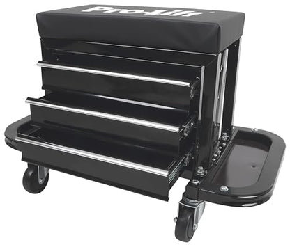 Pro-Lift Mechanic Roller Seat with Tool Box - 3-Drawer Rolling Tool Chest Stool with Padded Seat Cushion for Garage Creeper – 400 Lbs Capacity