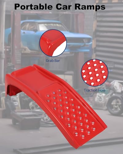 GarveeTech Heavy Duty Car Ramps Set 8000 LBS Auto Ramp Solid Steel Ramps, Pack of 2, Max Lift Height 8 inch (Red, Product Size 34.7" L x 11" W x 9" H) - color: Red, size: 34.7" L x 11" W x 9" H