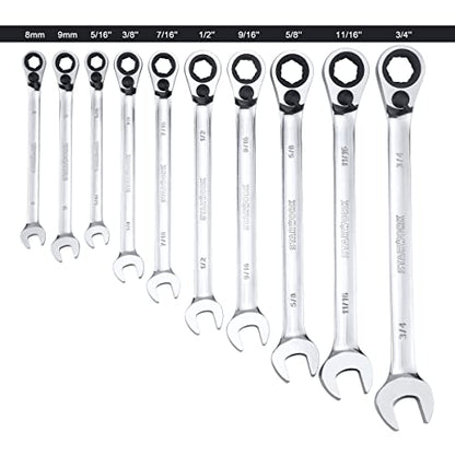 STARWORK TRUE MECHANIC™ 20 Pc. Reversible Ratcheting Wrench Set, Combination Ratchet Wrench Set, Non-Slip, Long Pattern, 6-Point 15° Offset, Professional, SAE/Metric (5/16-3/4" & 8-19 mm)