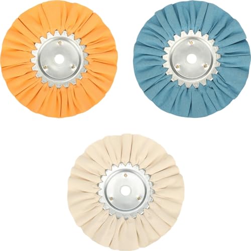 8" Airway Buffing Wheel Kit, 3Pcs Aluminum Wheel Polishing Kit in Diameter 5/8 inch Arbor Hole, 16 Ply Fine, Aluminum Metal Polishing Wheel Kit for Angle Grinder Mirror Finish(White/Orange/Blue) - style: 3pcs: fine/medium/coarse