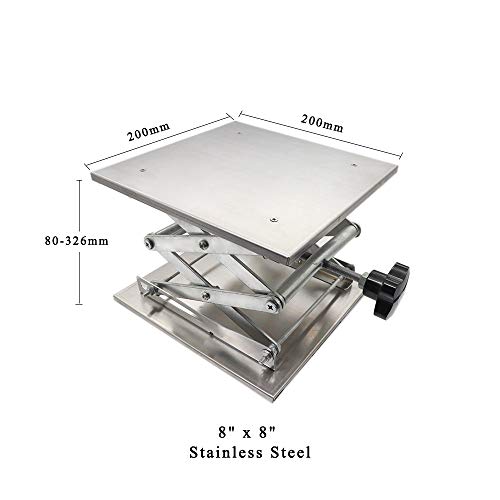 8" x8",Stainless Steel Lab Jack Scissor Stand Platform,Lab Lift Stand Table, Scientific Scissor Lifting Jack Platform,Expandable Lift Height Range 80mm-326mm,Maximum Support Weight 50kg - size: 8X8