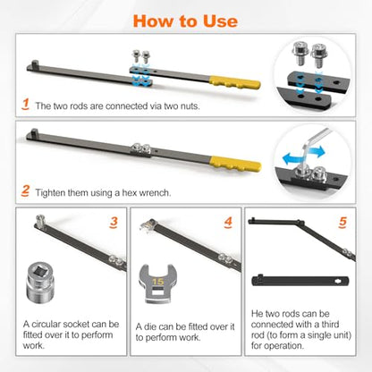 11PCS Universal Serpentine Belt Tool Kit, 3 Sockets (15,16,18mm) & 3 Die Wrench (13,14,15mm), Tensioner Wrench & Belt Removal Tool for Auto Repair, Maintenance & Pulley Release