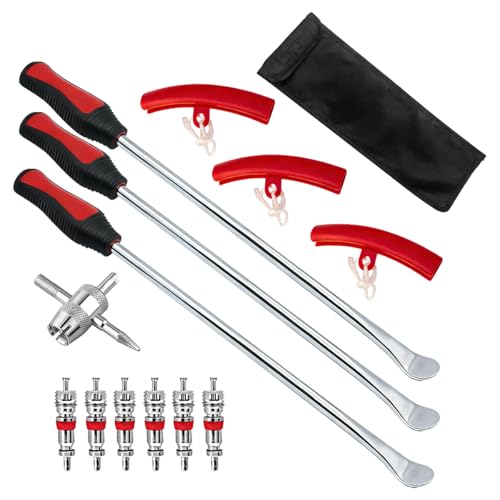 13PCS 14.5" Motorcycle Tire Spoons Tool Set, Tyre Iron Lever Kit Includes 3 Rim Protector 6 Valve Core & Valve Tool, Dirt Bike Tire Changer Tool, Universal for Motorbike Dirt Bike - size: 13PCS