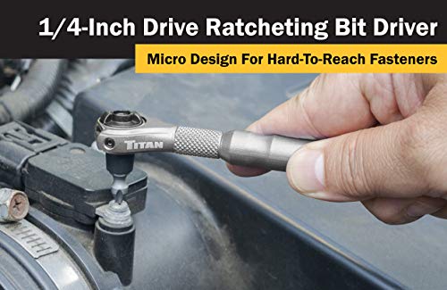 Titan 11318 1/4-Inch Drive x 4-Inch 90-Tooth Swivel Head Micro Ratcheting Bit Driver - Silver - style: Swivel Head - Silver