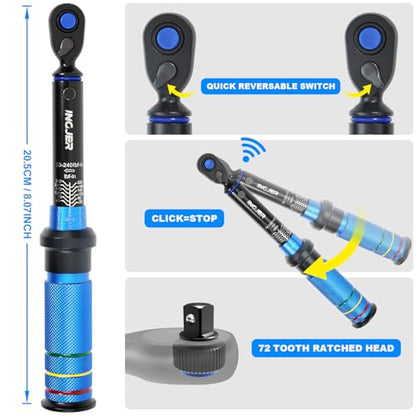 Torque Wrench, UPGRADE 1/4 Torque Wrench, Mini 20-240in.lb | 2.3-27.1Nm,±3% Precision Dual-Direction, Adjustable 72 Tooth Torque Wrench Bicycle for Bike, Professionals & DIYers - size: 1/4inch 20-240in.lb