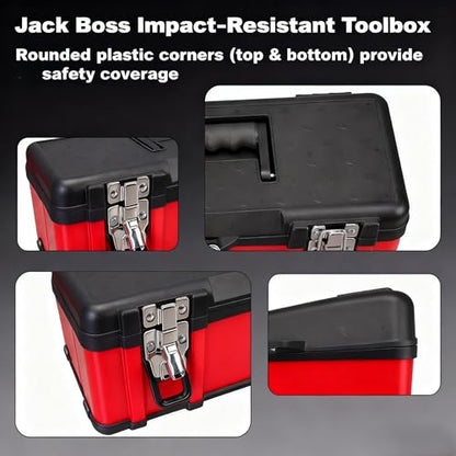 Jack Boss Steel Tool Box 15.5 Inch Small Portable Tool Organizer Box with Built-in Short Non-slip Handle Car Box with Removable tray - size: 15.5Inch
