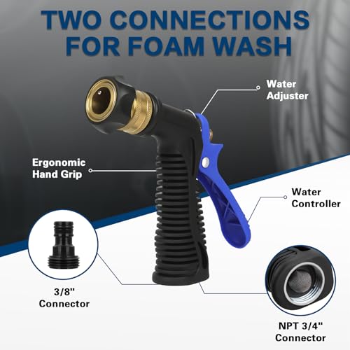 anngrowy Car Wash Foam Gun Soap Car Wash Foam Cannon for Garden Hose Foam Sprayer Car Wash Soap Foam Gun Hose Foam Cannon Blaster Hose Foam Cannon Gun Quick Connector to Any Garden Hose (Blue) - color: Blue