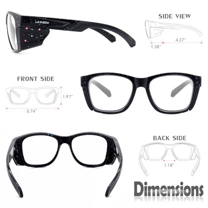UKNOW Safety Glasses - Anti Fog Lenses - Eye Protection with Side Shields - ANSI Z87.1 Protective Eyewear - UV Protection - color: Black With Blue & Pink Splatters