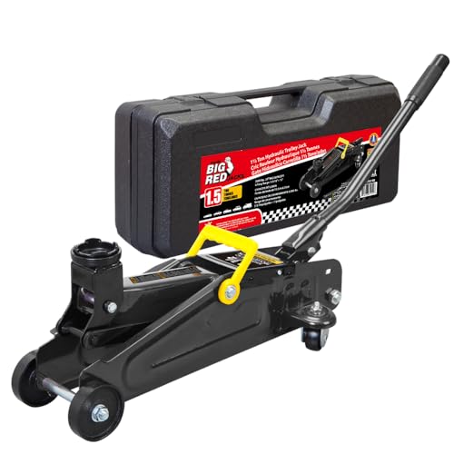 Big RED 1.5 Ton Hydraulic Trolly Service/Floor Jack with Blow Mold Carrying Storage Case, Portable Car Floor Jack with Lifting Range 5.6 Inch -13 Inch, Black - color: Black, size: With Case, style: 1.5 Ton
