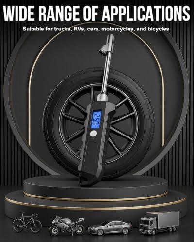 Digital Tire Pressure Gauge, Heavy Duty Stainless Steel Dual Head Tire Gauge 0-230 PSI with Flashlight & Backlit LCD, Car Accessories for RV Truck & Cars, 1 Pack