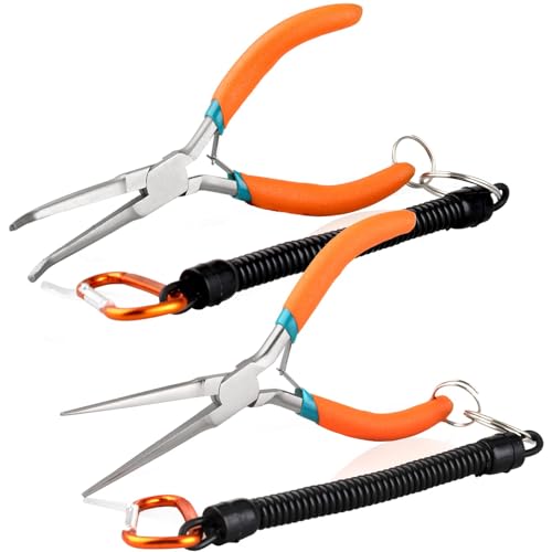 SPEEDWOX 2PCS Long Needle Nose Pliers With Curved & Straight Tips, Hook & Wire Looping Pliers, Anti-Loss Lanyard - style: Straight Tips&Curved Tips