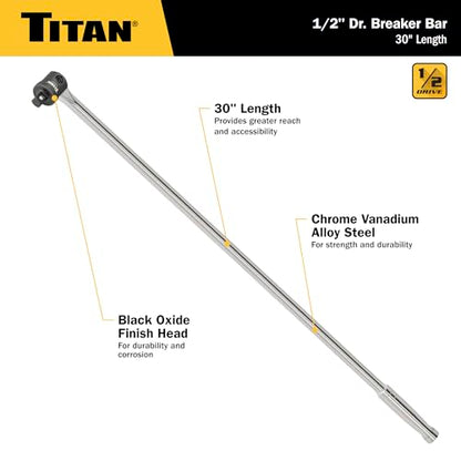 Titan 12047 1/2-Inch Drive x 30-Inch Heavy-Duty Breaker Bar with 180-Degree Swivel Head