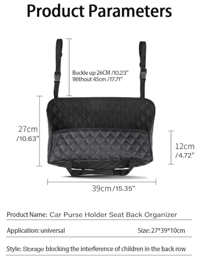 Car Purse Holder - Durable Leather Seat Back Organizer, Front Seat Storage Barrier, Pet & Kids Driver Storage Netting Pouch - color: Black