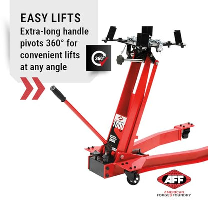 AFF Low Profile Manual Hydraulic Transmission Jack - Heavy Duty Steel Body, Adjustable Saddle with Safety Chain & 360 Handle - For Transmissions, Transfer Cases & Differentials (Multiple Capacities) - size: 1000 lbs Capacity
